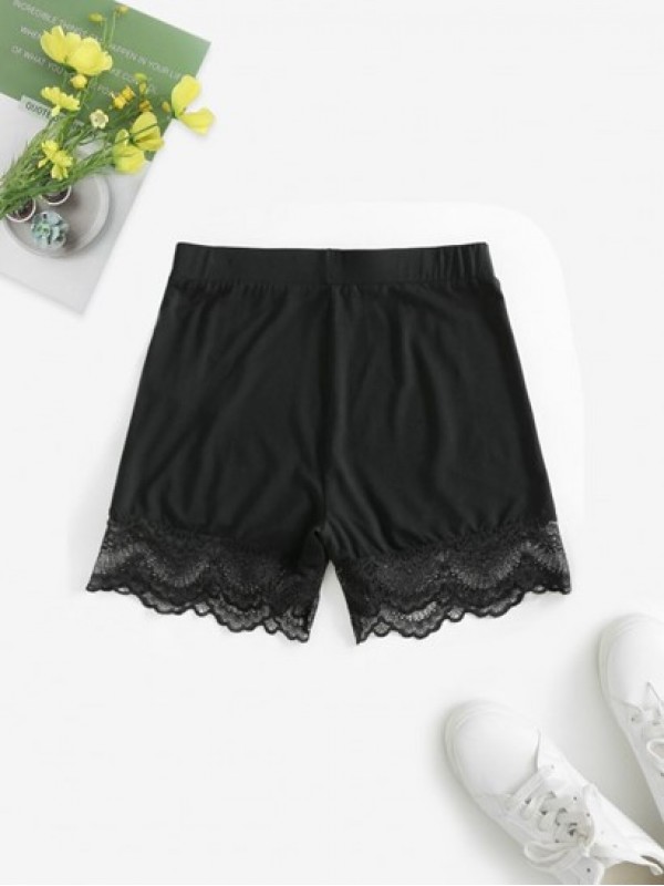 Solid Lace Panel Layering Slip Shorts Solid Lace Panel Layering Slip Shorts