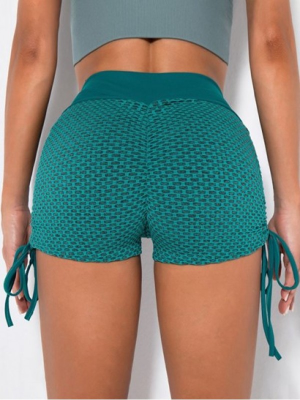 Textured Side Tie Scrunch Butt Skinny Gym Shorts Textured Side Tie Scrunch Butt Skinny Gym Shorts