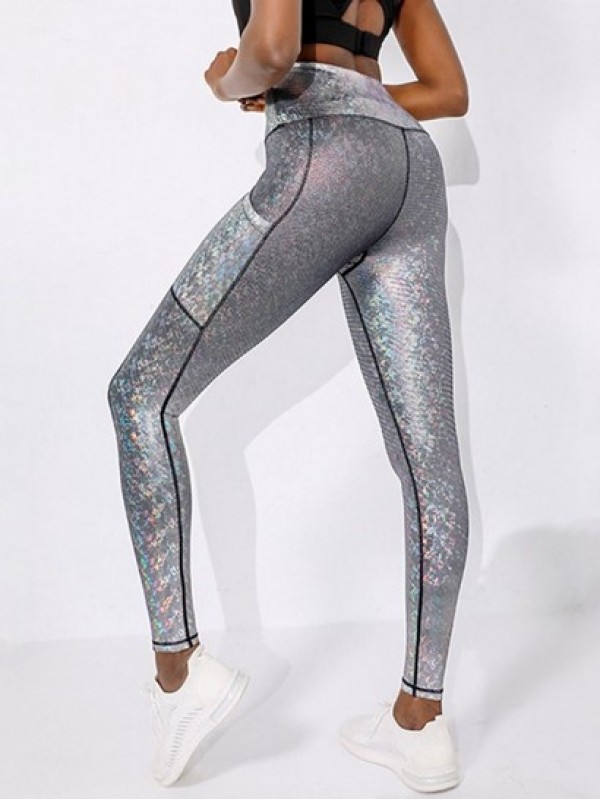 Reflective Glitter Metallic Silver Topstitching Pocket Gym Yoga Leggings Reflective Glitter Metallic Silver Topstitching Pocket Gym Yoga Leggings