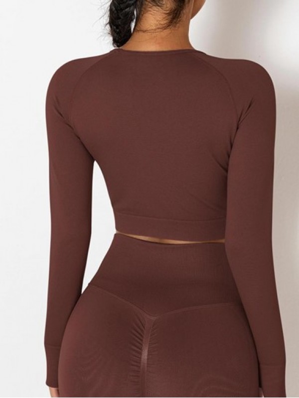 Ruched Seamless Long Sleeves Cropped Yoga Sports Tee Ruched Seamless Long Sleeves Cropped Yoga Sports Tee