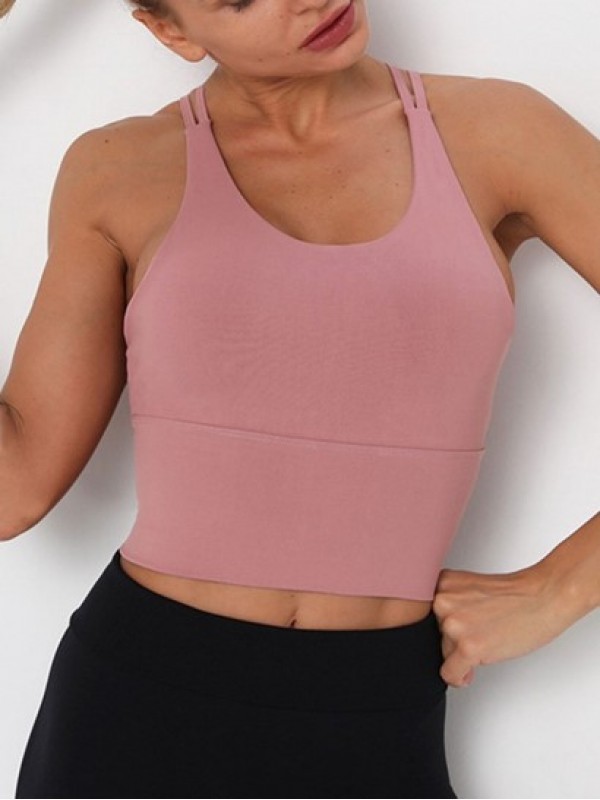 Spaghetti Strap Solid Color Criss-Cross Sports Bra Spaghetti Strap Solid Color Criss-Cross Sports Bra