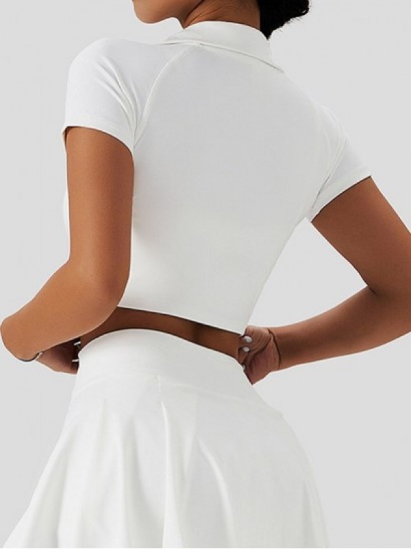 Raglan Short Sleeves Plain Polo Collar Cropped Running Tennis Sports Yoga Tee Raglan Short Sleeves Plain Polo Collar Cropped Running Tennis Sports Yoga Tee
