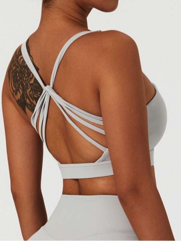 Ruched Front Strappy Twisted Back Sports Bra Ruched Front Strappy Twisted Back Sports Bra