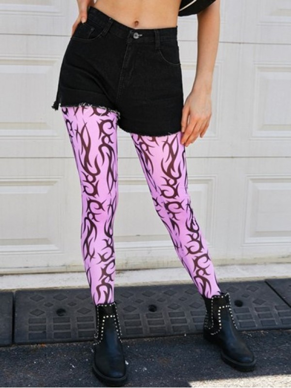 Scroll Print Mesh Footed Leggings Scroll Print Mesh Footed Leggings