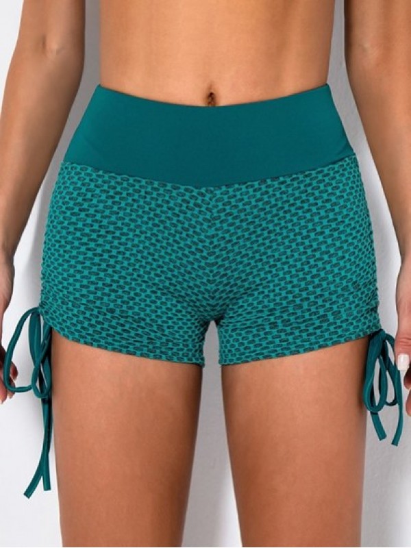 Textured Side Tie Scrunch Butt Skinny Gym Shorts Textured Side Tie Scrunch Butt Skinny Gym Shorts