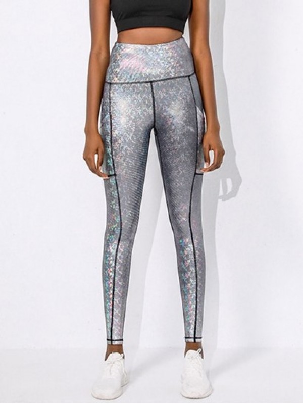 Reflective Glitter Metallic Silver Topstitching Pocket Gym Yoga Leggings Reflective Glitter Metallic Silver Topstitching Pocket Gym Yoga Leggings