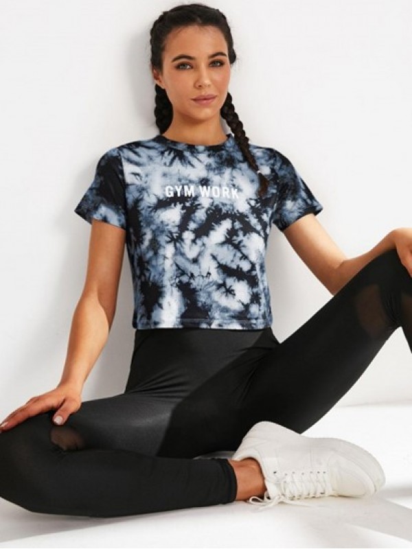 Tie Dye Letter Print Short Sleeve Gym T Shirt Tie Dye Letter Print Short Sleeve Gym T Shirt
