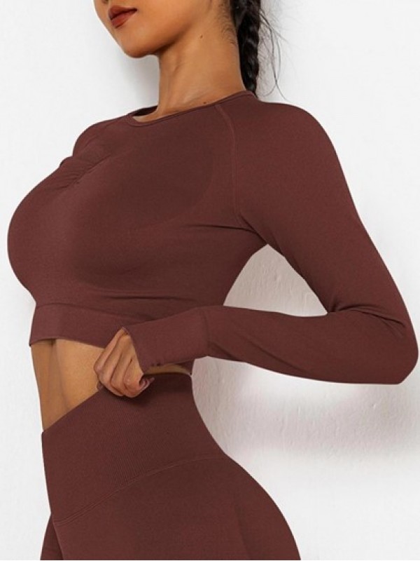 Ruched Seamless Long Sleeves Cropped Yoga Sports Tee Ruched Seamless Long Sleeves Cropped Yoga Sports Tee