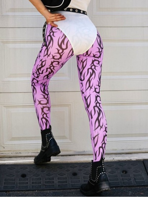 Scroll Print Mesh Footed Leggings Scroll Print Mesh Footed Leggings