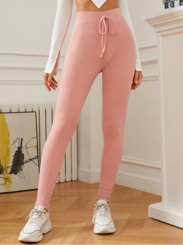 Solid Ribbed Tie High Waisted Leggings Solid Ribbed Tie High Waisted Leggings