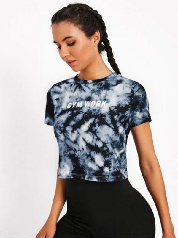 Tie Dye Letter Print Short Sleeve Gym T Shirt Tie Dye Letter Print Short Sleeve Gym T Shirt
