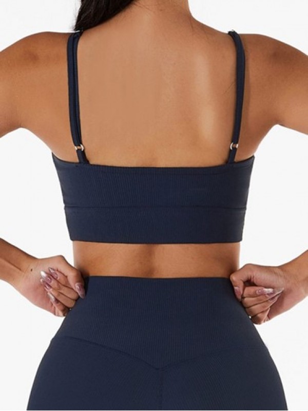 Solid Color Ribbed Chest Pad Yoga Sports Bra Solid Color Ribbed Chest Pad Yoga Sports Bra
