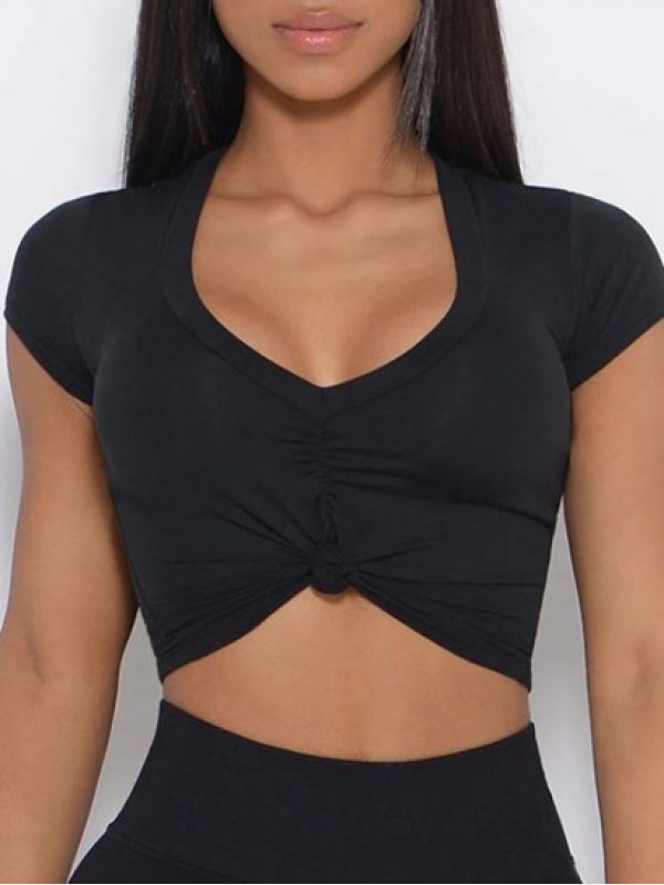 V Neck Ruched Yoga Crop Tee V Neck Ruched Yoga Crop Tee