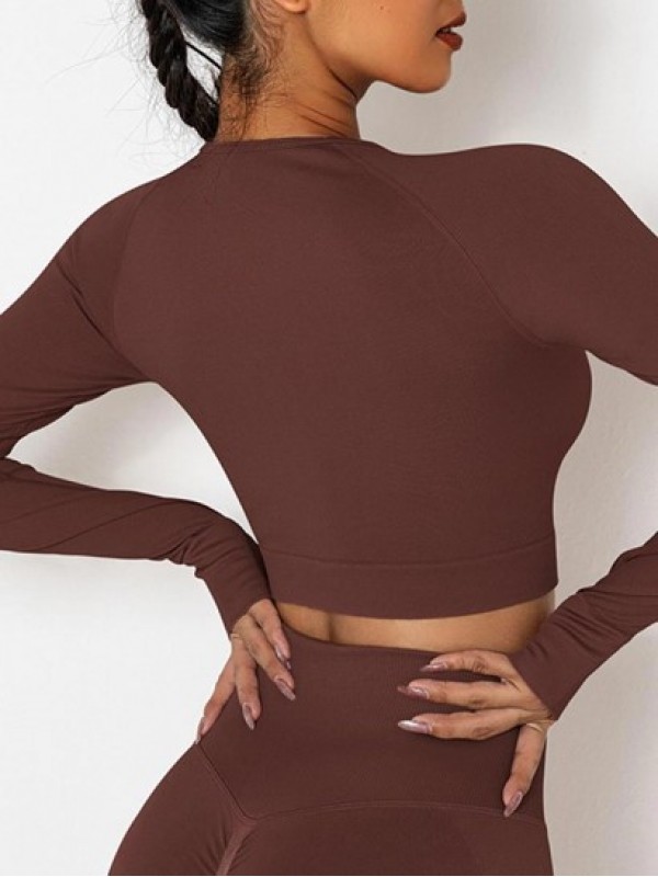 Ruched Seamless Long Sleeves Cropped Yoga Sports Tee Ruched Seamless Long Sleeves Cropped Yoga Sports Tee