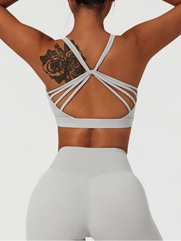 Ruched Front Strappy Twisted Back Sports Bra Ruched Front Strappy Twisted Back Sports Bra